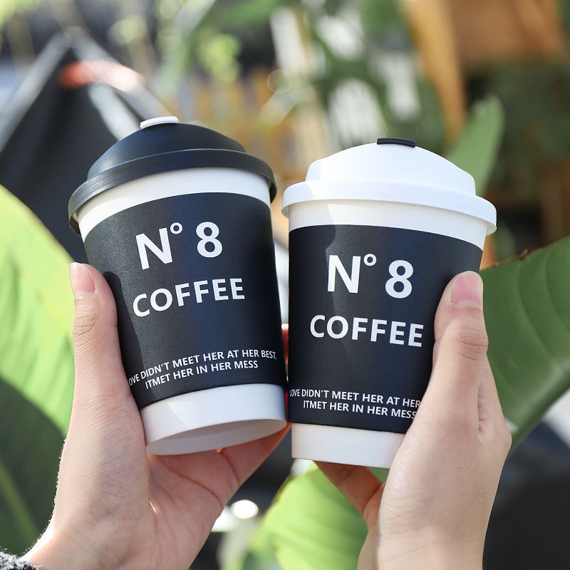 黑白英文字外帶咖啡杯 12oz 380ml 