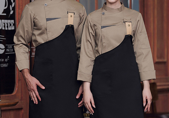 卡其色長袖圍裙套裝組廚師服