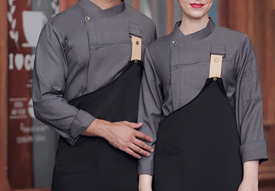 灰色長袖圍裙套裝組廚師服